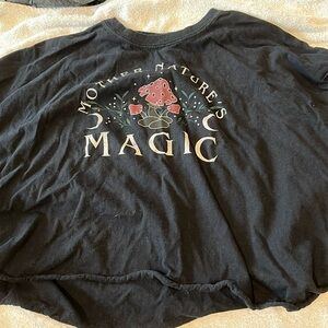 Black Cropped Tee with Mushroom on Front